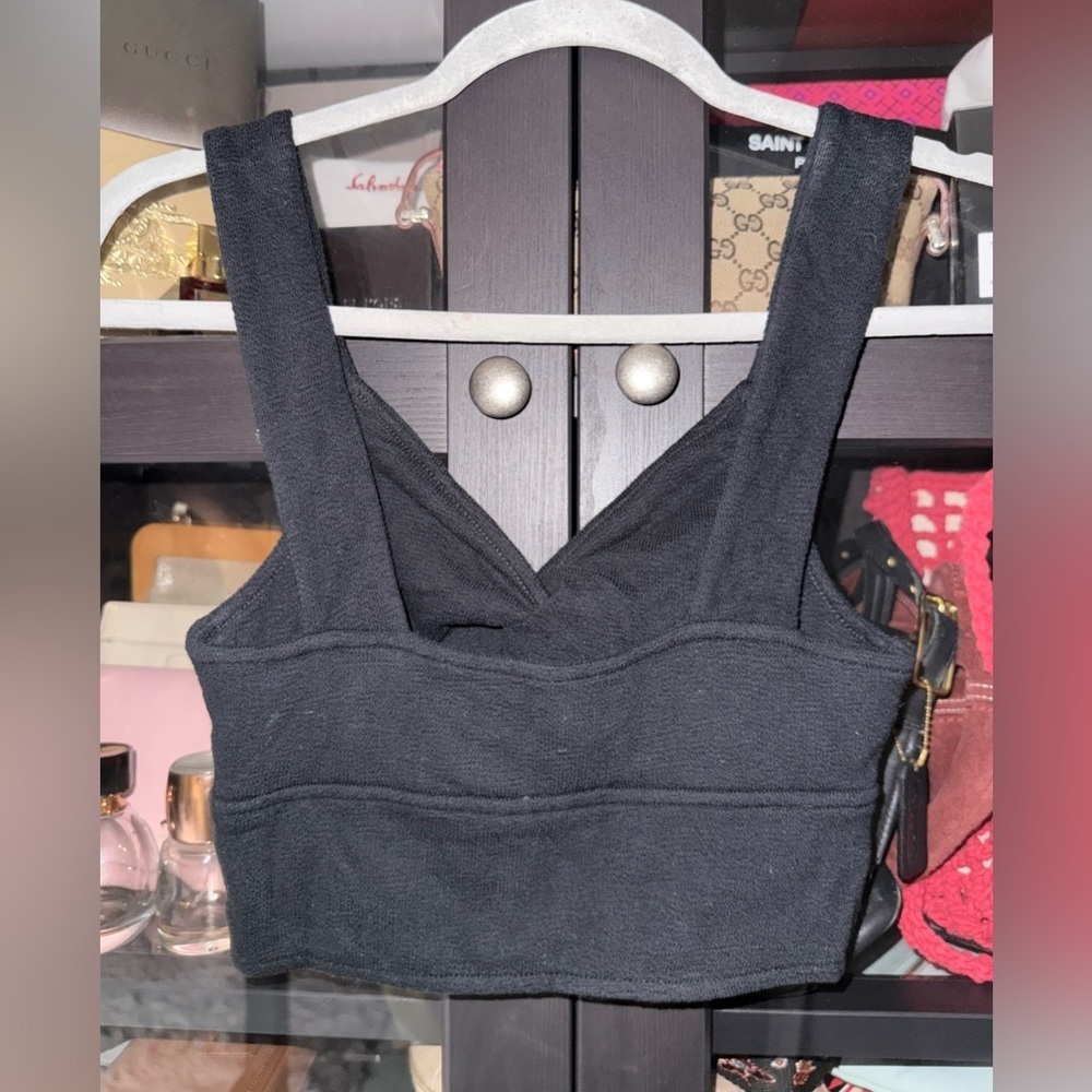 Madewell Cut Out Knot Front Crop Tank Top Black - Picture 4 of 4